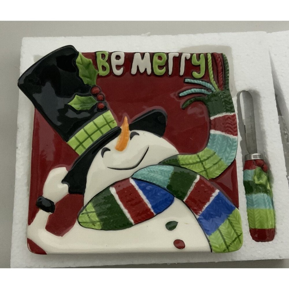 Fitz and Floyd Be Merry Snowman Plate with Spreader 2012